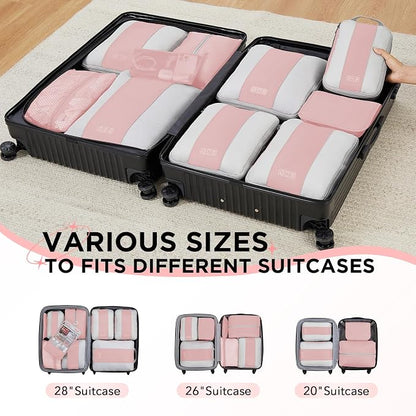 OlarHike 10-Pack Compression Packing Cubes for Travel Essentials,Compressible Expandable Packing Cubes for Suitcase,Luggage Garment Bags for Travel,Handy Helper for Organizing Clothes(Pink)