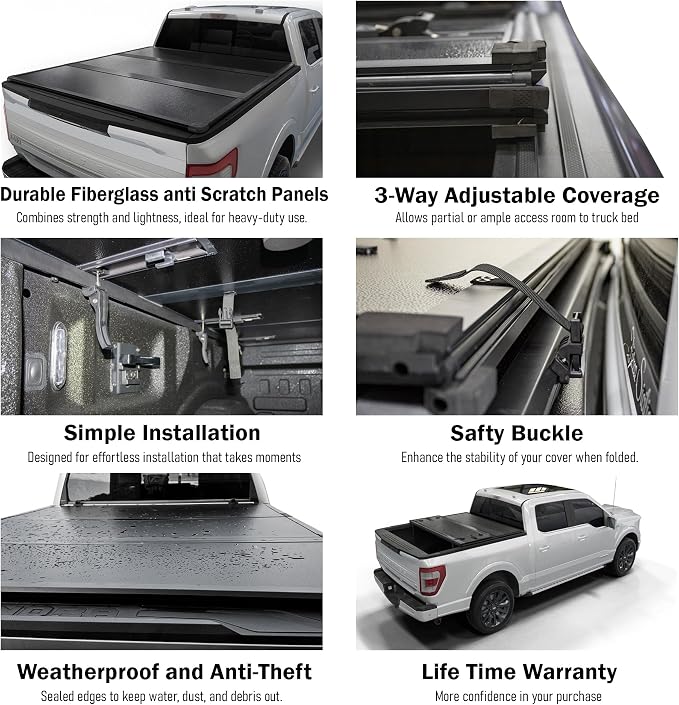 Toptiny Hard Folding Truck Bed Tonneau Cover|HTF018|Fits 2015-2024 Ford F-150 8FT Bed (98")