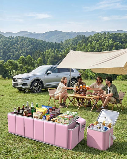 HOTOR Trunk Organizer, Sturdy Foldable with Cooler for Car & SUV, 3 Compartments, Pink, 30.90”×12.60”×10.63”