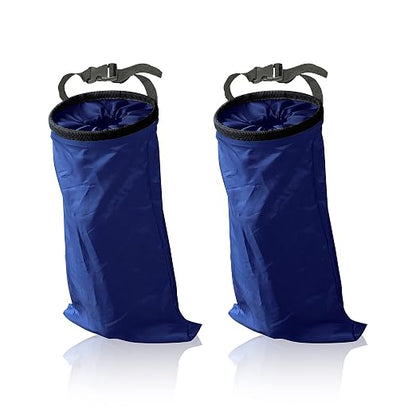EcoNour 2 Pack Blue Car Trash Bag | Washable Back Seat Hanging Bag with Elastic Opening & Easy Mount | Garbage Can with Waterproof Oxford Material | Accessories for Camping, Traveling & Outdoor