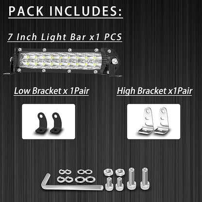 7 Inch Slim LED Light Bar for Truck Tractor, 12V-60V Small LED Work Light Pods Off Road Auxiliary Fog Lights 60W 6000lm, ATV Lawn Mower Golf Cart Pit Dirt Bike MTB eBike Night Riding Headlight Mods