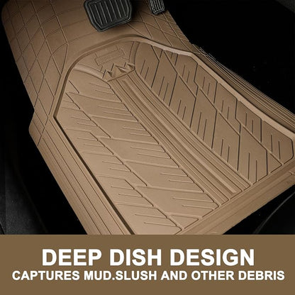 CAR PASS Heavy Rubber Car Floor Mats, Deep Waterproof Car Mats All Weather, Universal Trim-to Fit Automotive Floor Mats for Car SUV Truck Van, Durable Floor Liners All Beige