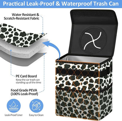 ELONGRIVER Car Trash Can Bin for Back Seat Leak Proof, Cute Car Trash Bag Hanging, Vehicle Trash Can for SUV Truck Van, Automotive Garbage Cans Front Seat Cow Print