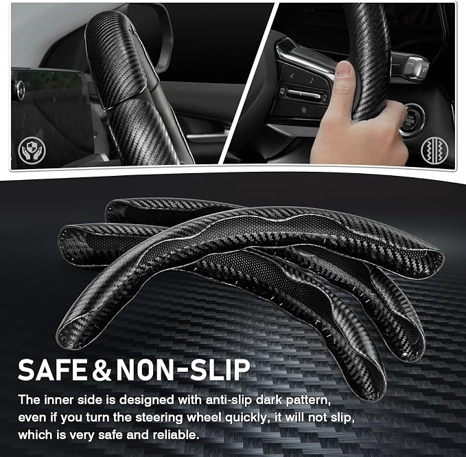 3 Piece Carbon Fiber Steering Wheel Cover, Car Steering Wheel Cover for Men/Women, Anti-Slip, Comfortable Grip, Durable, Universal for 99% Car Interior Accessories (Black)