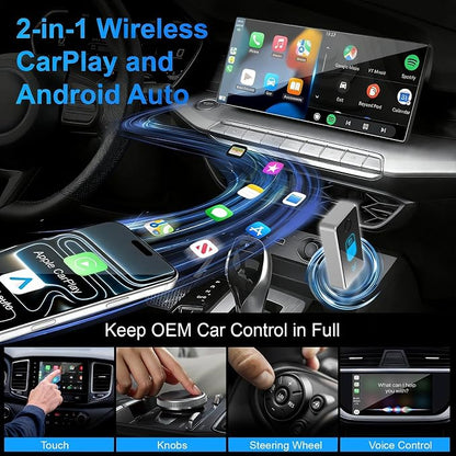 Wireless CarPlay Adapter for iPhone & Android Auto 2026 Upgrade 2-in-1, Wired to Wireless, One-Touch Switch, Fast & Stable Connection, Plug & Play, 5GHz WiFi & Bluetooth 5.3, iOS 10+ & Android 11+