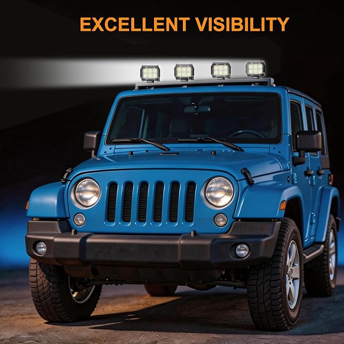 LED Light Bar 2PCS 36W 4 Inch Flood Spot Combo LED Work Light Pods Triple Row Work Driving Lamp with 12 ft Wiring Harness kit - 2 Leads