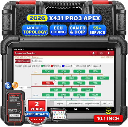 Launch X431 PRO3 APEX OBD2 Scanner 2026 Upgraded Screen, Wireless Diagnostic Scan Tool with DBScar VII, OEM Topology Mapping, ECU Code, CANFD DoIP, 55+ Services, AutoAuth FCA SGW,10.1 Inch