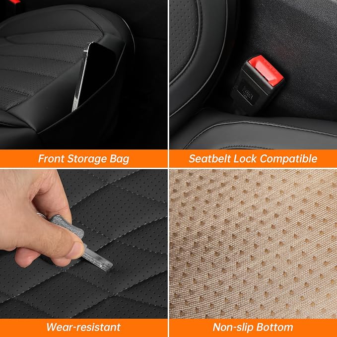Car Seat Covers Front Seats Black, Luxury Leather Automotive Seat Covers with Lumbar Support, Waterproof Car Seat Protector Universal Fit for Most Cars Trucks Pick-ups SUVs