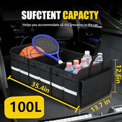 CloudDream Car Trunk Organizer and Storage, 35.4" Large Foldable Cargo Storage with 3 Compartments & 6 Pockets, Waterproof Collapsible Organizer for SUV, Truck, Minivan, Sedan, Auto Accessories