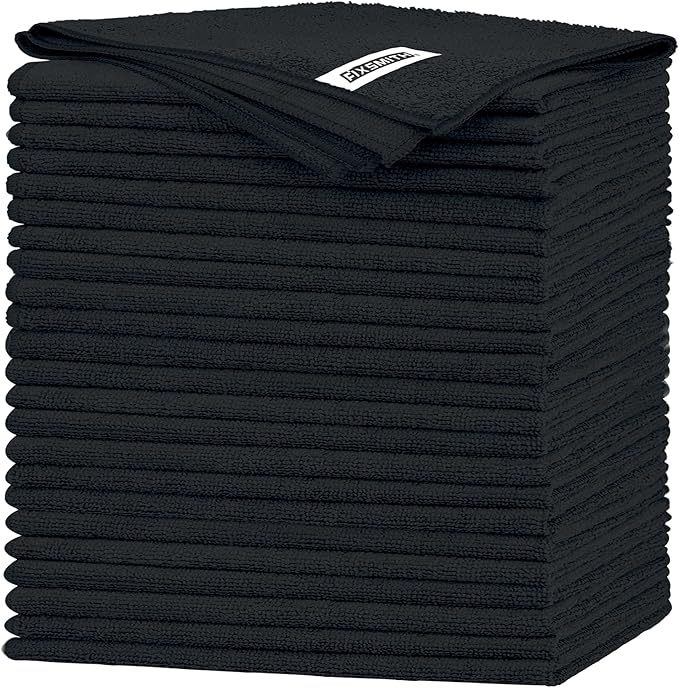 FIXSMITH Black Microfiber Cleaning Cloth -Pack of 24, Highly Absorbent Cleaning Rags, 16"X12" All Purpose Cleaning Towels for Housekeeping, Kitchen, Car, Lint Free and Reusable Microfiber Towels