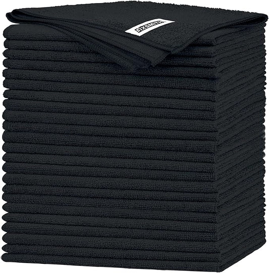 FIXSMITH Black Microfiber Cleaning Cloth -Pack of 24, Highly Absorbent Cleaning Rags, 16"X12" All Purpose Cleaning Towels for Housekeeping, Kitchen, Car, Lint Free and Reusable Microfiber Towels