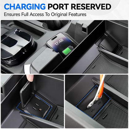 ELECFRESH 2PCS Center Console Organizer tray and Armrest Storage for 2023-2026 Chevy Silverado/GMC Sierra 1500 Accessories, 2024-2026 Silverado/Sierra 2500HD 3500HD(Only Fit Console with Bucket Seat)