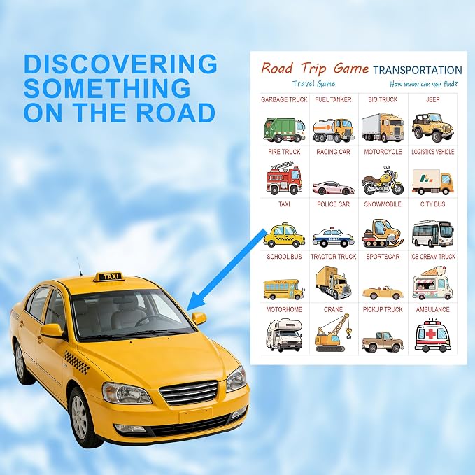 Road Trip Travel Game for Kids and Adults | 10 Double-Sided Cards, 18 Categories, Paper Cards, Educational Travel Entertainment