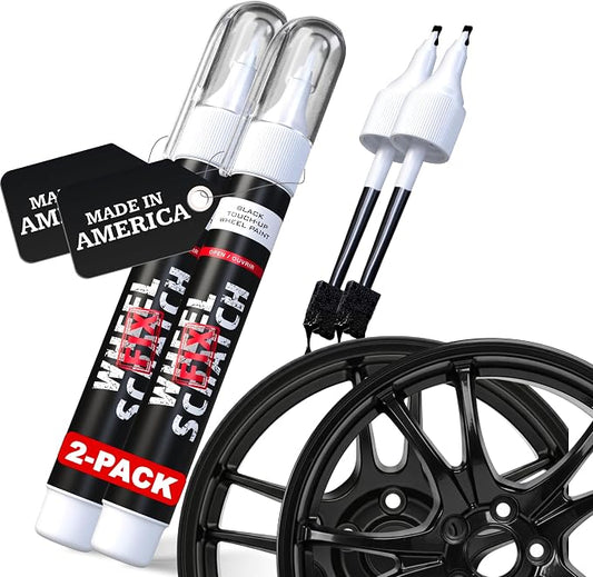 Wheel Scratch Fix® Black Touch Up Paint for Cars - DIY Alloy Wheel Paint Repair, Curb Rash Remover with Fast-Drying Pen - Long-Lasting OEM Finish Car Rim Paint for Scuffs and Chips at Home, 2-Pack (BLACK PACK (MATTE & GLOSS))