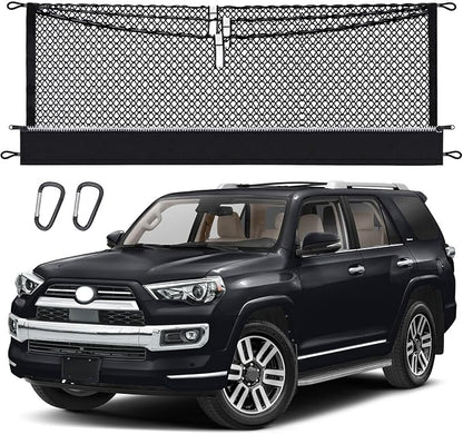 3-Layer Cargo Net for Toyota 4Runner(2Row) 2010-2024, Zipper Bag Trunk Net for SUV, Heavy Duty Oxford Cargo Organizer Storage Nets with Carabiners