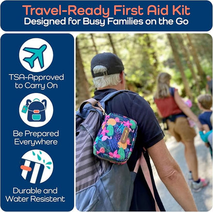 KeepGoing Travel First Aid Kit for Kids – 130 Pc. for Car, Home, Purse, Diaper Bag & Backpack with Latex-Free Bandages - Mini First Aid Kit Travel Size TSA-Approved