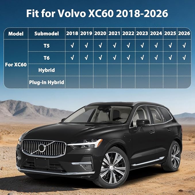 Floor Mats & Cargo Liner for 2018-2026 Volvo XC60 (Fit T5/T6, NOT Hybrid), All Weather Floor Liners TPE Custom Fit Volvo XC60 1st & 2nd Row & Trunk Mat Accessories Car Mats