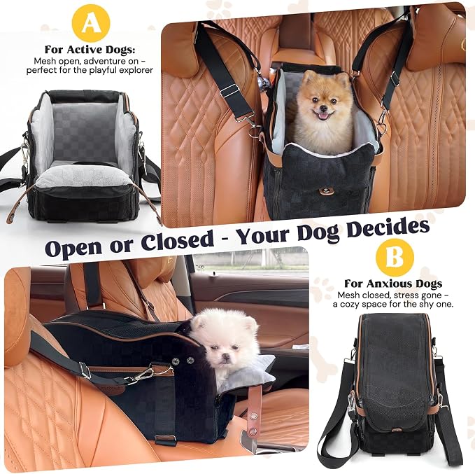 Woochpet Small Dog Car Seat, Auto Booster for Pet Travel, Portable Carrier Bed with Safety Leash Up to 9 lbs