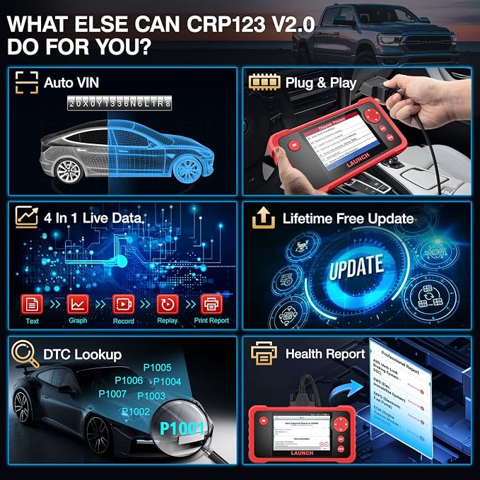 LAUNCH CRP123 V2.0 OBD2 Scanner-2026 New Model Engine/ABS/SRS/Transmission Diagnostic Scan Tool SRS Airbag Code Reader,3 Reset Oil Service/Throttle Relearn/SAS Reset,Lifetime Free Update
