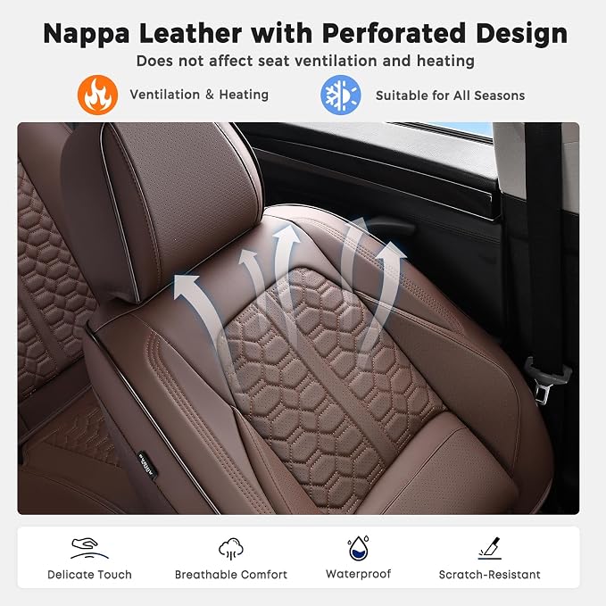 Huidasource Car Seat Covers Full Set, Car Seat Cushion Cover, Full-Cover Leather Car Seat Covers Front and Rear 5 Seats, Waterproof Automotive Seat Covers Fit for Most Cars SUV Trucks, Coffee