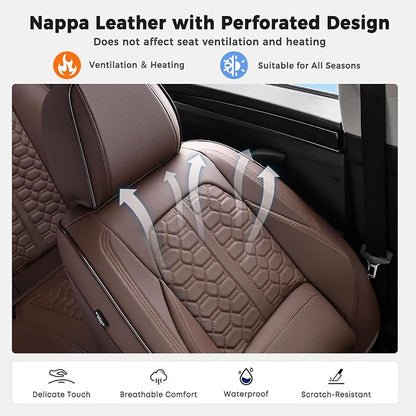 Huidasource Car Seat Covers Full Set, Car Seat Cushion Cover, Full-Cover Leather Car Seat Covers Front and Rear 5 Seats, Waterproof Automotive Seat Covers Fit for Most Cars SUV Trucks, Coffee