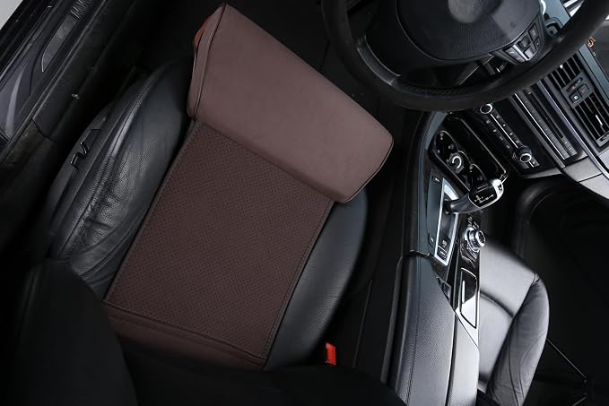 JUPENG Car Seat Leg Extender Cushion, Memory Foam Under Thigh Leg Support Pillow with Strap, Non-Slip Base & Removable Washable Cover for Driver Seat and Office Chair, Universal Comfort Pad (Brown)