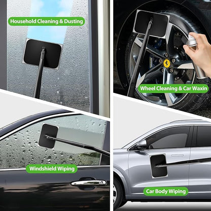 Car Windshield Cleaner Tool with Extendable Handle, Inside Auto Window Glass Cleaning Kit with 5 Washable Microfiber Pads, Streak-Free Defogger Wand for Deep Dashboards & SUVs