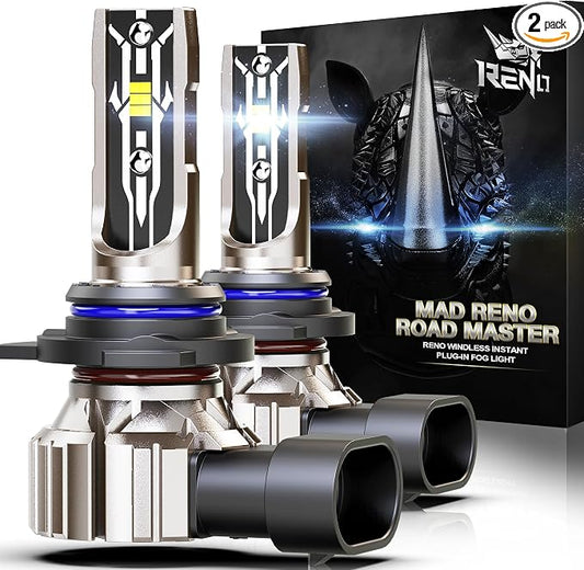 RENO 9012 Bulb, 9012 Fog Light 6500K White Fanless In Line Auxiliary Fog Bulbs Plug and Play, Pack of 2