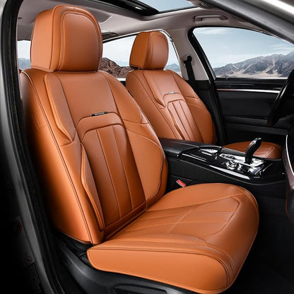 Coverado Car Seat Cover, Cover for Cars Full Seat, Premium Leather, Universal Fit Waterproof Seat Protectors, Car Seat Cushion Non-Slip for Most Cars-Brown