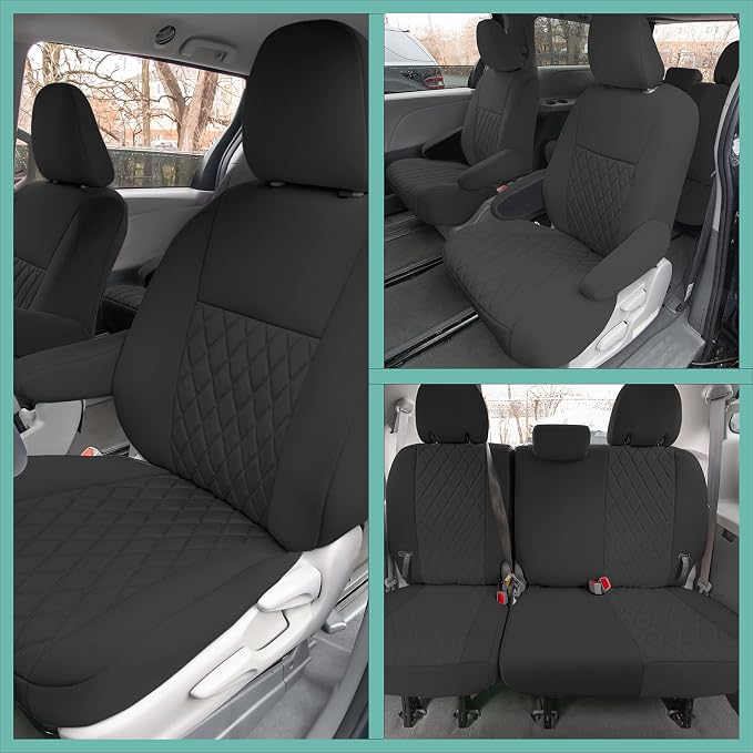 FH Group Custom Fit Car Seat Covers Specifically Made for 2011-2020 Toyota Sienna 7-8 Seater with Ultraflex Neoprene Water Resistant Automotive Seat Covers - Front Set Black
