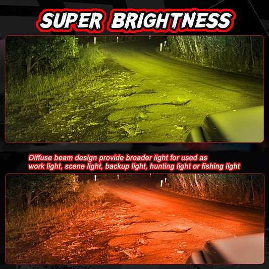 3 Inch LED Pod Lights Red Yellow Off Road Auxiliary Rear Light Fog Driving Cube Light Bar Red Hunting Fishing Emergency Safety Signal Work Lights for Truck UTV Pickup Motorcycle Boat