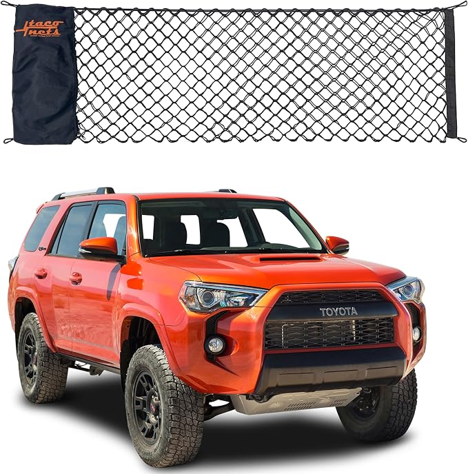 TacoNets Envelope Cargo Net for Toyota 4Runner - Fits 2010-2024 w/ 2nd Row - Upgraded 5mm Bungee - Integrated Storage Bag - Heavy Duty Hooks - Designed in USA