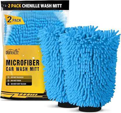 HOMEXCEL Car Wash Mitt, 2PK Chenille Microfiber Wash Mitt, Scratch-Free & Lint-Free, Rich Foam, Highly Absorbent, Double Sided, Perfect for Car Washing and Detailing, 10.2" x 6.7 ", Blue