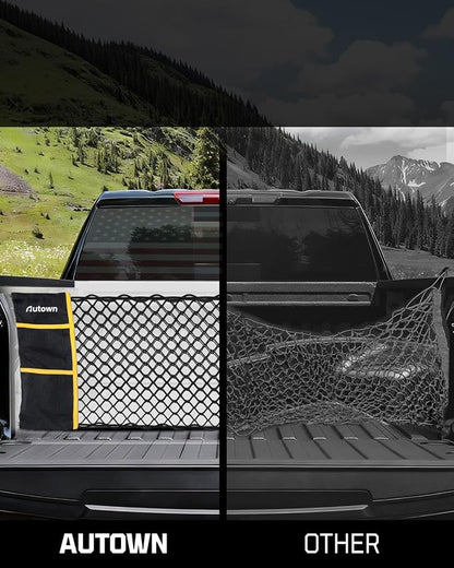 AUTOWN Truck Bed Cargo Net, Envelope Bed Netting for 2013-2025 GMC Sierra & Chevy Silverado, Pickup Truck Bed Organizer with 5mm Bungee & Integrated Storage Bag & Bungee Balls & Carabiners - 18" x 50"