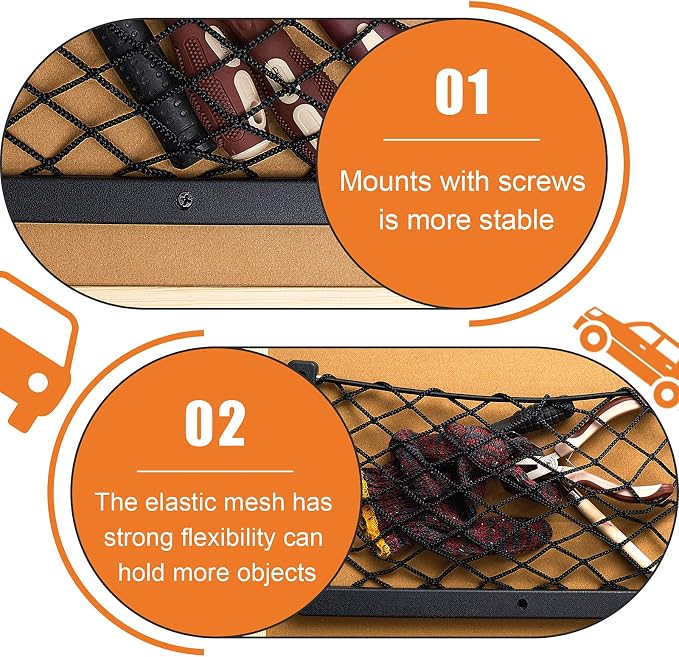 Frienda 4 Pcs Boat Storage Net Bag, ABS Plastic Car Framed Mesh Net Holder, Phone & Cargo Organizer with Screws for Auto, Rv, Boat, Pontoon, Truck Pocket Storage (14 x 7.3 Inch)