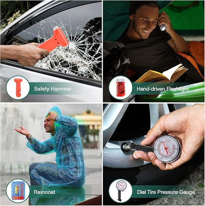 Car Roadside Emergency Kit, Auto Vehicle Safety Emergency Road Side Assistance Kits Essentials, with Jumper Cables, Safety Hammer, Reflective Warning Triangle
