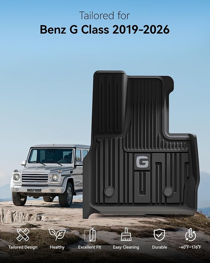 3W Floor Mats Fit for 2019-2025 2026 Mercedes-Benz G Class/G500/G550/AMG G63 SUV TPE All Weather Custom Fit Floor Liner for Benz G Class 1st & 2nd Row Car Mats, Black