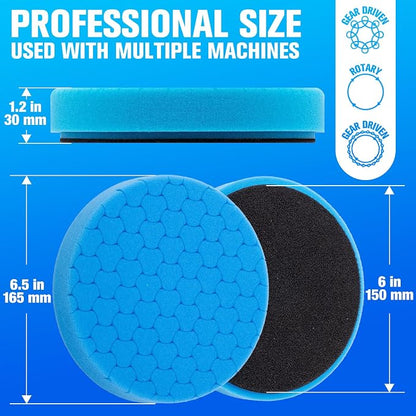 Blue Polish Pad, 3Pcs 6.5 Inch Face for 6 Inch Buffing Polishing Pads and Woolen Pads 150mm Backing Plate Compound Buffing Sponge for Car Buffer Polisher Compounding, Polishing and Waxing