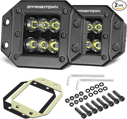 Flush Mount LED Pods, OFFROADTOWN 5'' 12,000LM CREE LED Driving Lights Reverse Backup Light Flush Light Bar Off Road Lights Work Light for Truck Pickup UTV ATV SUV Boat 4x4 Car