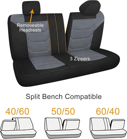 Pariiaotin 3D Air Mesh Car Seat Cover Full Sets Washable and Breathable Premium Cloth Automotive Vehicle Seat Covers for Cars Interior, Universal Fit for Most Cars, Sedan, Truck, SUV(Black/Gray)