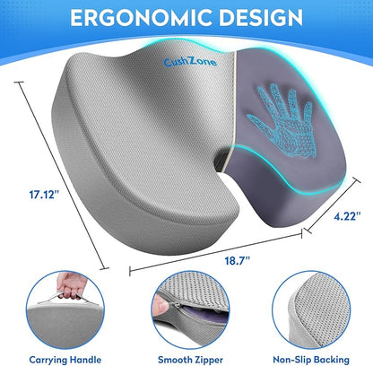 XXL Seat Cushion Office Car Seat Cushion, Memory Foam Cushion for Office Chair, Car Seat, Airplane, Bleacher Non-Slip Chair Pad (Light Grey