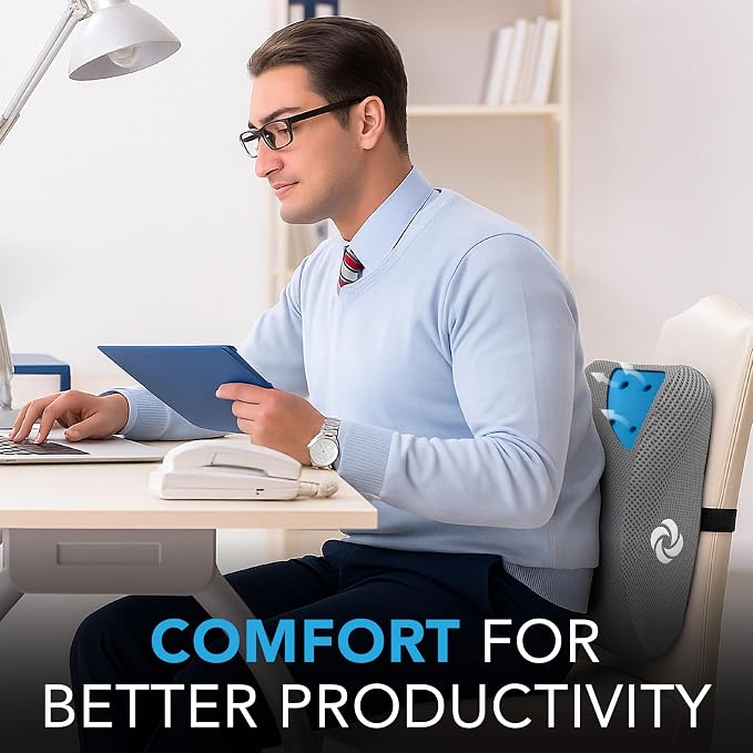 Samsonite Memory Foam Lumbar Support Pillow for Office Chair, Gaming Chair, or Car-Ergonomic Back Cushion-Home Essentials for Sitting Comfort and Posture Relief Back Support with Cooling Gel, Grey