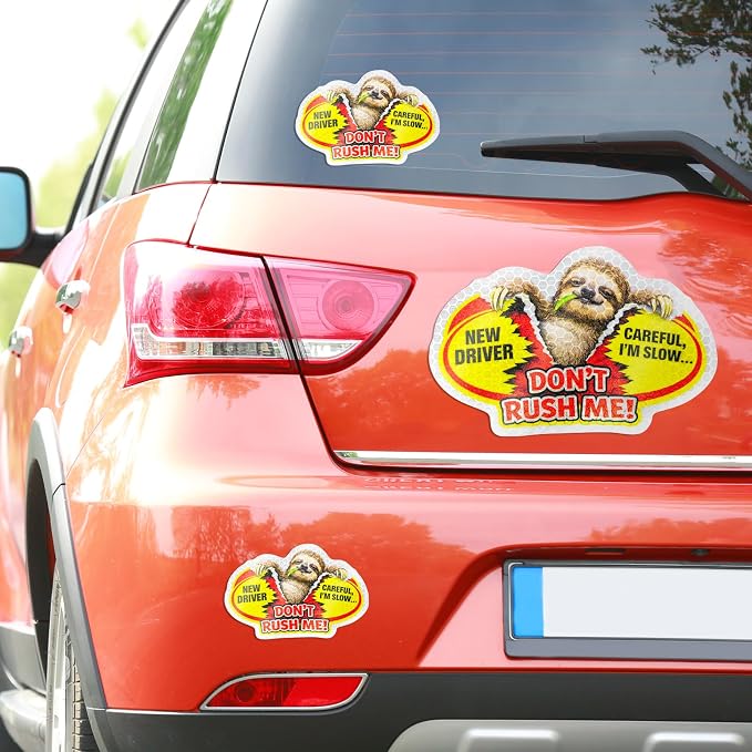 3 Pcs Reflective Student Driver Magnet and Stickers Set - Funny Animal New Driver Safety Signs for Car, Waterproof & Weatherproof High Visibility Vehicle Bumper Decals, Magnet + Stickers (Sloth)