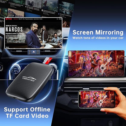 6-in-1 Magic Video Box for Netflix/YouTube, Wireless CarPlay Adapter & Android Auto Wireless Adapter Convert Wired to Wireles Carplay Dongle for OEM Wired CarPlay Cars, TF Card Playback, Plug & Play
