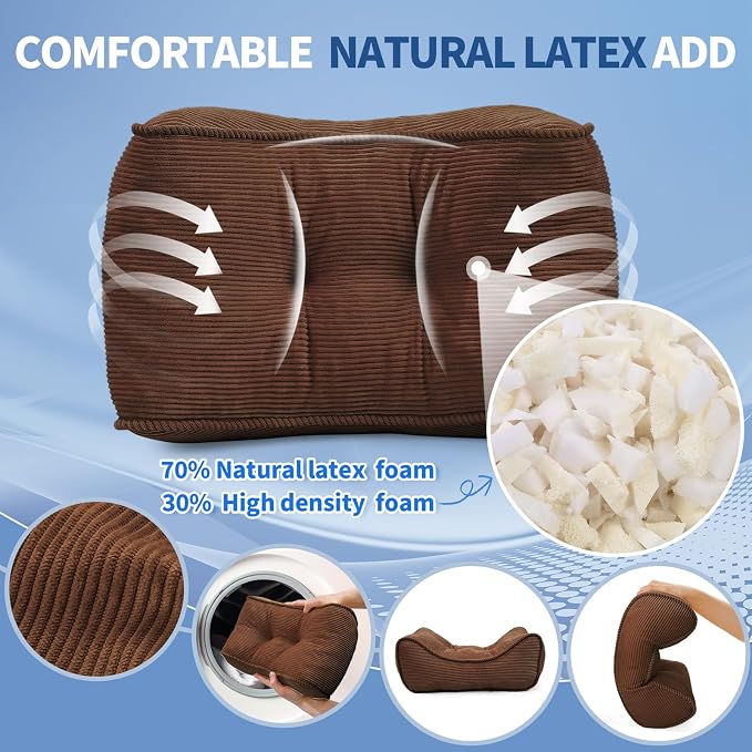 Lumbar Support Pillow for Study Desk Chair, Bite-Size Natural Latex Foam Back Support Pillow for Lower Back Pain Relief, Soft & Support Corduroy Office Chair Cushion, S, Brown