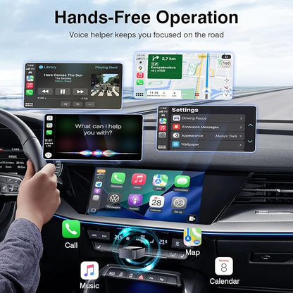 2-in-1 Wireless CarPlay & Android Auto Adapter Bluetooth 5.3 5GHz Wi-Fi No Audio Lag Auto Connect One-Click Switch Convert Wired to Wireless Plug & Play for iOS 10+ Android 11+ with USB A & Type-C