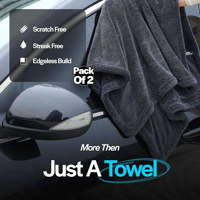 Crystal Clean 2-Pack 1300GSM Microfiber Towels for Cars – XL (24 x 36 inch) Car Drying Towel with Double Twisted Loop, Detailing Towels for Cars - Quick Dry, Paint Safe & Swirl-Free