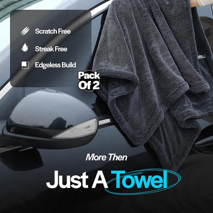 Crystal Clean 2-Pack 1300GSM Microfiber Towels for Cars – XL (24 x 36 inch) Car Drying Towel with Double Twisted Loop, Detailing Towels for Cars - Quick Dry, Paint Safe & Swirl-Free