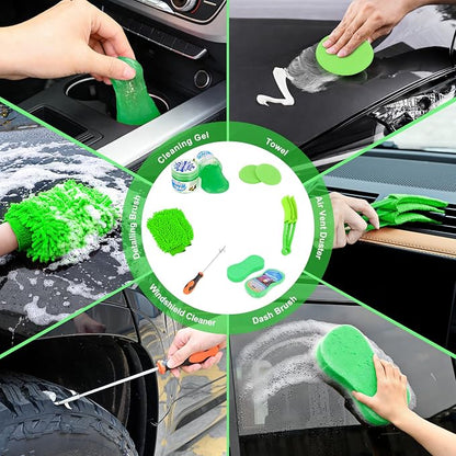 Nilight 37PCS Car Detailing Kit Auto Cleaning Tools Wash Set with Storage Carry Bag Home Use for Interior Exterior Deep Clean Car Care Windshield Dashboard Seat Air Vents Wheels Tires, Green