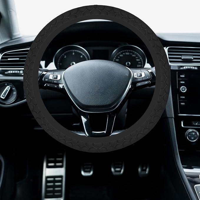 Car Steering Wheel Cover, 14.5"-15" Inch Universal Anti-Slip DurableSteering Wheel Protective Cover, Breathable Auto Interior Decoration Accessories for Sedan SUV Truck (Black Honeycomb)